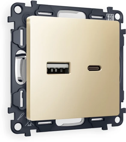 Комплект механизма Ambrella Volt розетки ALFA MA611010 Шампань 2USB A+C 20W быстрая зарядка QUANT