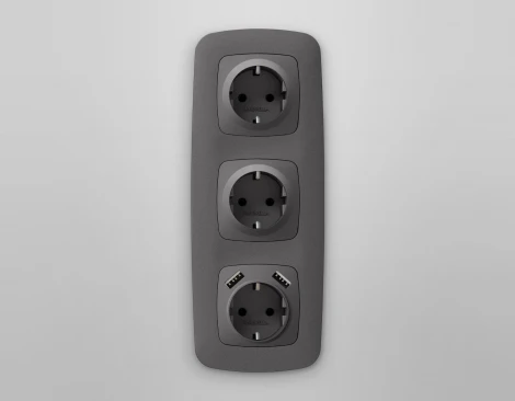 Лицевая панель Ambrella Volt OMEGA (Антрацит серый) для электрической розетки с заземлением со шторками QUANT OP6570