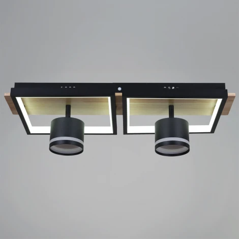 Потолочная люстра с пультом с регулировкой цветовой температуры, яркости и ночным режимом Reluce 19560-0.3-2+2 BK+WOOD