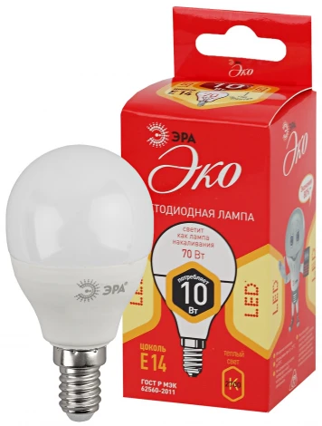 Лампочка светодиодная E14 10W ЭРА ECO LED P45-10W-827-E14