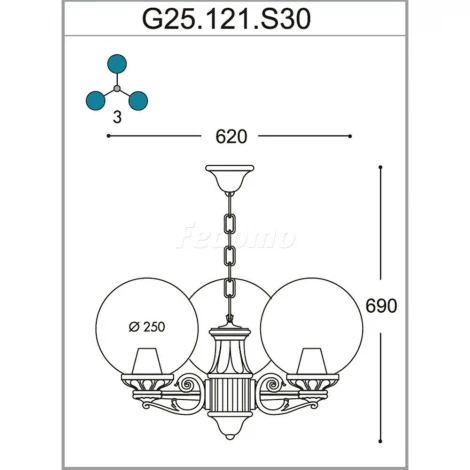 Люстра подвесная уличная Fumagalli, 3 плафона, черный с дымчатым