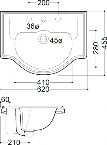 Раковина Kerasan Retro 103001 62 см, встраиваемая, 1 отв.