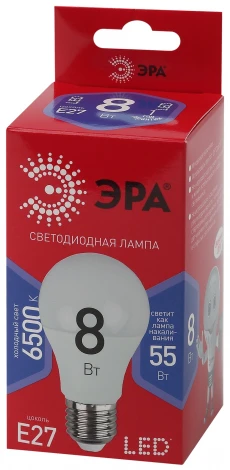 Лампочка светодиодная E27 8W ЭРА LED A60-8W-865-E27 R