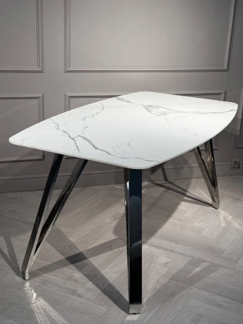 Стол обеденный IST-CASA Соар-2 F-1690,160х90х76 см, бело-серая керамика/хром серебро