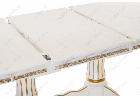 Деревянный стол Woodville Герцог молочный с золотой патиной 406086