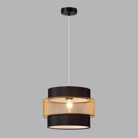 Подвесной светильник Lumion Animaisa 8003/1A черный/черный, золотой металл/металл, текстиль Е27 60W 220V (на проводе, круглые)