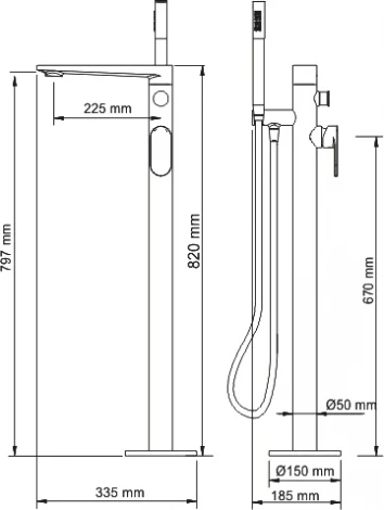 Смеситель Wasserkraft Elbe 7421 напольный, для ванны с душем