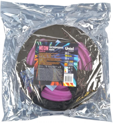 Светодиодная гибкая герметичная лента Neon 15 м. Neon ULS-N11-2835-120LED/m-8mm-IP67-DC24V-10W/m-15M-PINK катушка в герметичной упаковке