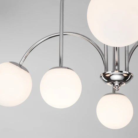Потолочная люстра Wi-Fi на штанге Eurosvet 30177/6 хром (220V, управление смартфоном, голосовое управление, умный дом - Minimir Home, Алиса, Маруся, Салют, шарики)