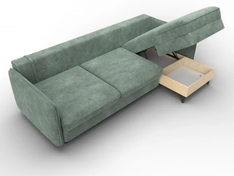 Диван угловой Лига-064 НПБ угол универсальный (ДСП/Дерево/Велюр/Зеленый) Лига Диванов 129642
