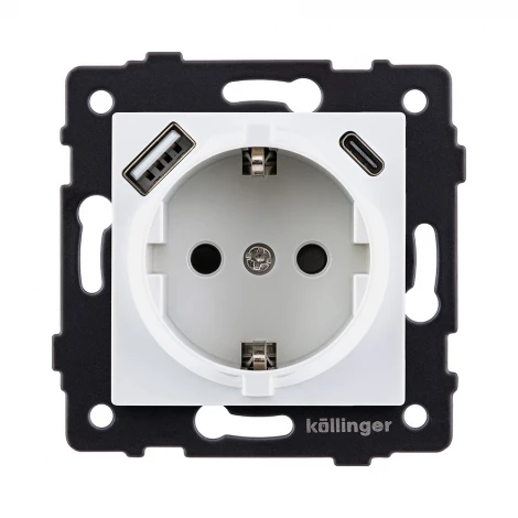 Розетка штепсельная SCHUKO 16A/250 В с USB A+C 20W, белый Kollinger REA-004WH для Aspekt, Eleganz, Reflex