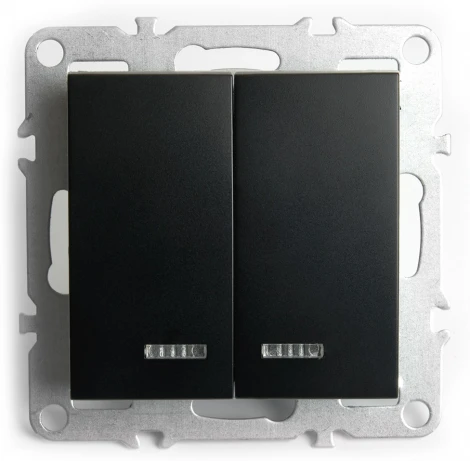 Выключатель двухклавишный с подсветкой (черный) Stekker Эрна 49147