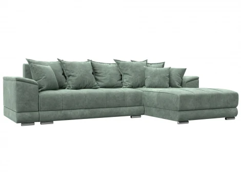 Диван угловой НордСтар правый угол (ДСП,Брус/Пластик/Велюр/Зеленый) Лига Диванов 127936