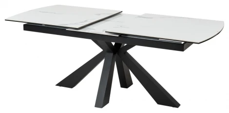 Обеденный стол M-City ROVIGO 170 HIGH GLOSS STATUARIO Белый мрамор глянцевый, керамика/ черный каркас