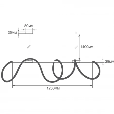 Подвесной светильник Donolux Tuba DLSP18900W1260Brass 70Вт неон D25xL3600мм 3000К, IP20, цвет арматуры латунь