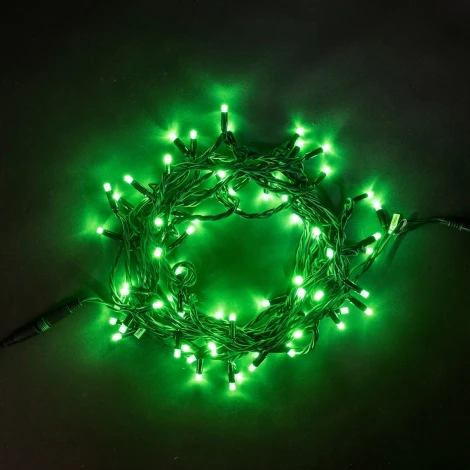 Гирлянда Нить 10м Зеленая 24В, 75 LED, Провод Черный Каучук, IP65