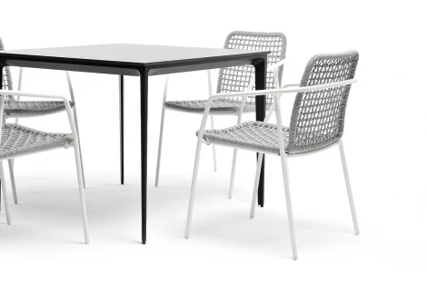 "Малага" обеденная группа на 4 персоны со стульями "Тунис", каркас белый, роуп светло-серый 4SIS арт.УТ-00005714
