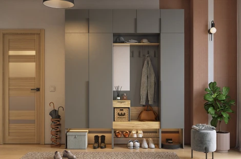 Прихожая "Баско К7" Mebelson (ЛДСП/Графит,Дуб крафт золотой) арт.ПК07Баско.3319