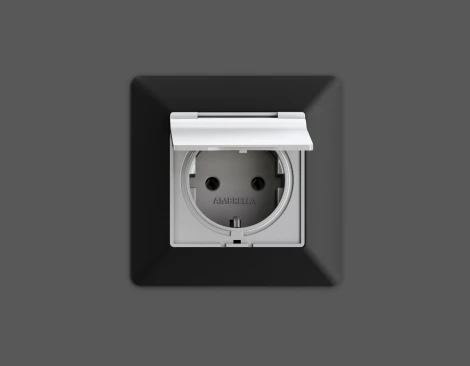 Комплект механизма Ambrella Volt электрической розетки ALFA MA408010 Серебро глянец с заземлением с шторками и защитной крышкой 2P+E 16A-250V IP44 QUANT