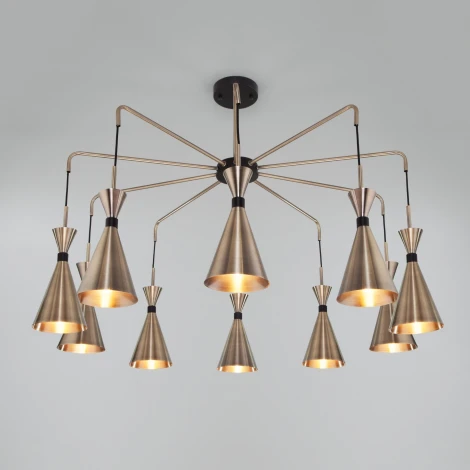 Умная потолочная люстра Wi-Fi на штанге Bogate's Glustin 316/10 латунь / черный (220V, управление смартфоном, голосовое управление, умный дом - Minimir Home, Алиса, Маруся, Салют)