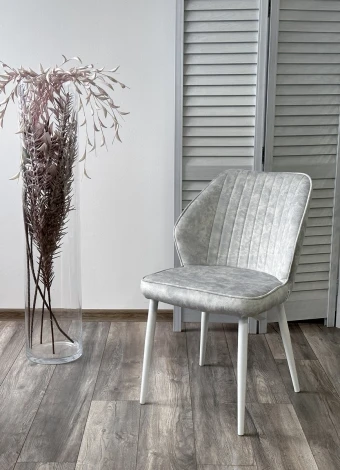 Стул M-City VENA, цвет FIESTA Светло-серый, велюр "антипальчиковый"/ Белый каркас