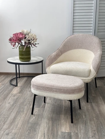 Пуф для гостиной M-City RORY 3018-01 белый / 3018-10 бежевый, шенилл / черный каркас