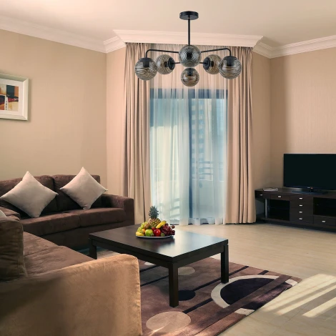 Потолочная люстра на штанге Escada Twilight 646/6P 6х60Вт Е27, металл/стекло, черный (220V, шарики)