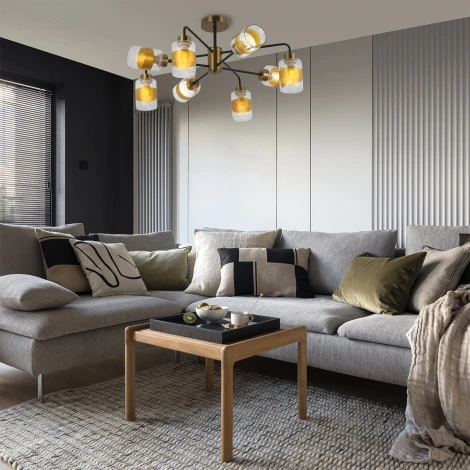 Потолочная люстра на штанге Escada Milora 1101/8P 8x60Вт E27, металл/стекло, бронза/черный, плафон прозрачный/бронза