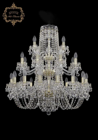 Подвесная большая люстра Art Classic 11.26 11.26.16+8+4.300.3d.Gd.B (220V, хрусталь, на цепи, подсвечник, свеча)