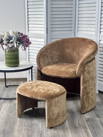 Кресло+оттоманка ХАГ (HUG) AT5139-13 Коричневый, ткань/ каркас металл в обивке, ®DISAUR M-City 64576