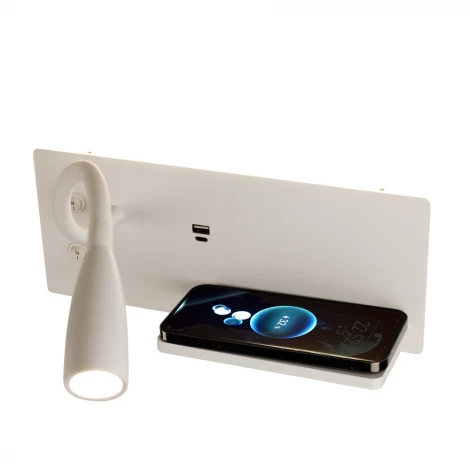 Настенный светильник с беспроводным ЗУ и полкой светодиодный для чтения с выключателем AM Group AM483 AM483 WH (220V)