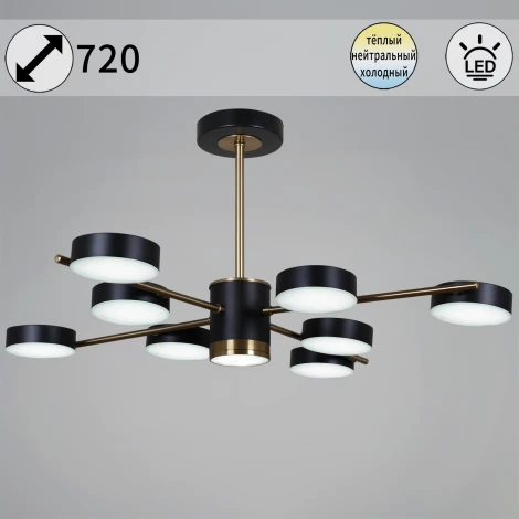 Потолочная люстра светодиодная на штанге с регулировкой цветовой температуры Reluce 06369-0.3-08 COP+BK (220V)
