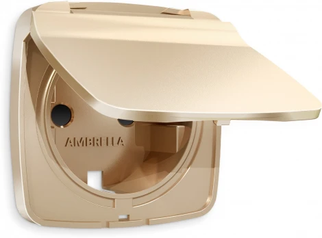 Лицевая панель Ambrella Volt OMEGA (Шампань) для электрической розетки с заземлением со шторками и крышкой IP44 QUANT AP6080