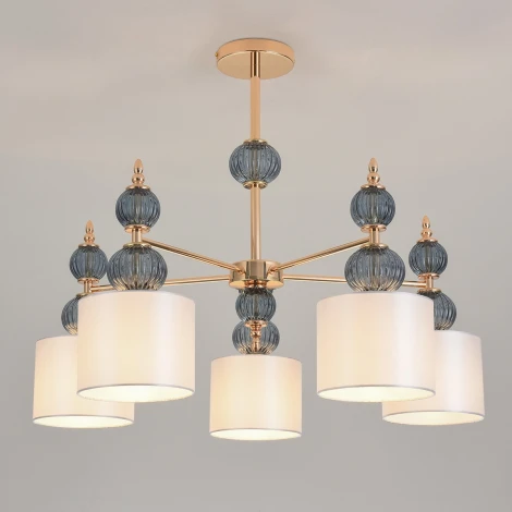 Потолочная люстра на штанге Lumion Mikimito 8418/5 французкое золото/серый, металл/текстиль E27 5*40W 220V