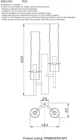 Бра Crystal Lux PRIMAVERA PRIMAVERA AP2 GOLD