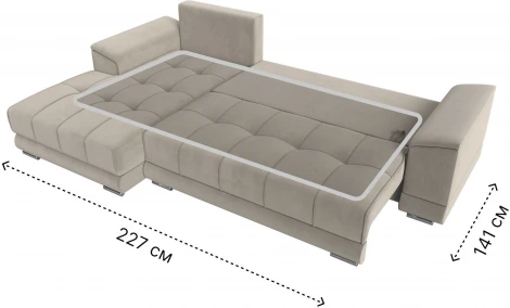 Диван угловой НордСтар левый угол (Бежевый/Микровельвет) Лига Диванов арт.121113L