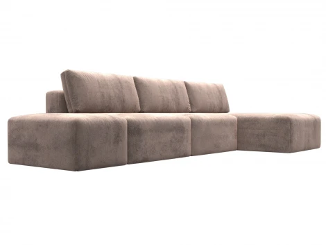 Диван угловой модульный с пуфом Лига-060 НПБ Лонг угол универсальный (ЛДСП,Брус,Фанера/Пластик/Велюр/Бежевый) Лига Диванов 129513