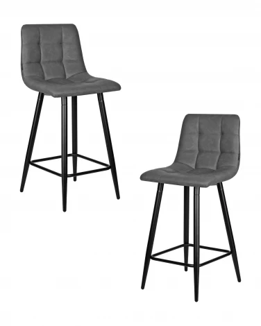 Набор 2 шт стул полубарный DOBRIN OLIVIA (черные матовые ножки, серая антрацитовая винтажная экокожа (RU-08))