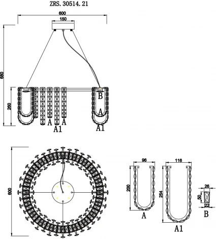 Подвесная люстра Zortes Amanda ZRS.30514.21 (LED, 220V, хрусталь, на тросе, круглые, IP21)