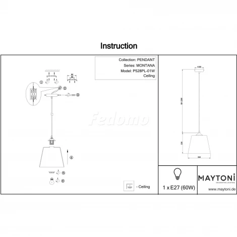 Подвесной светильник Maytoni Walter P528PL-01W (220V, на проводе, круглые)