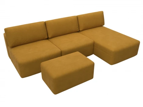 Диван угловой модульный с пуфом Лига-060 НПБ Лонг угол универсальный (ЛДСП,Брус,Фанера/Пластик/Велюр/Желтый) Лига Диванов 129526