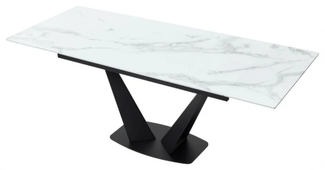 Стол Ниагара 140 БЕЛЫЙ МРАМОР, стекло / ЧЕРНЫЙ,
