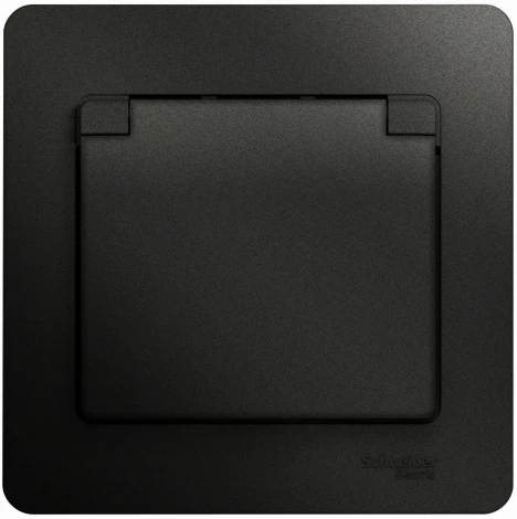 Розетка встраиваемая с заземлением, шторками и крышкой (антрацит) Systeme Electric Glossa GSL000746