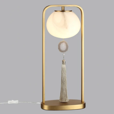 Настольная лампа с выключателем Odeon Light Fiolent 5432/1T золотой(под латунь)/стекло/кисточка/агат E14 1*40W