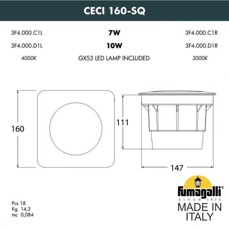 Встраиваемый светильник уличный Fumagalli CECI 3F4.000.000.LXD1L (220V, IP67)