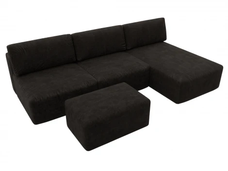 Диван угловой модульный с пуфом Лига-060 НПБ Лонг угол универсальный (ЛДСП,Брус,Фанера/Пластик/Велюр/Коричневый) Лига Диванов 129530