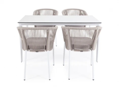 Обеденная группа на 4 персоны со стульями Марсель, каркас белый, роуп бежевый 4SIS Малага MAL-CM4T1-5-SET beige