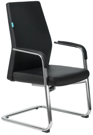 Кресло Бюрократ _JONS-LOW-V черный кожа низк.спин. полозья металл хром