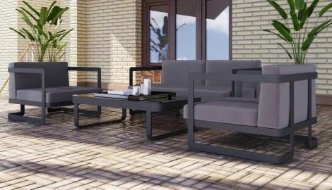 Лаунж зона Gardenini Villino (Алюминий,Закаленное стекло,Ткань/Темно-серый,Антрацит,Черный) LVLN.010500.S2