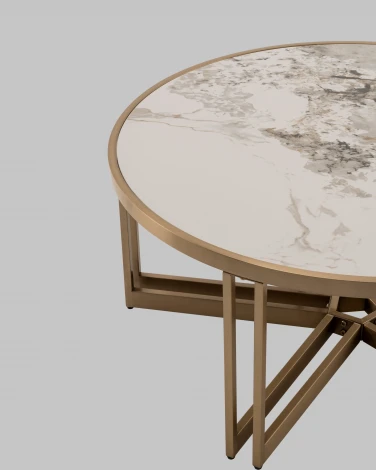 Журнальный столик Stool Group Алиада 90х90 см светлая керамика сталь шампань арт.УТ000040353